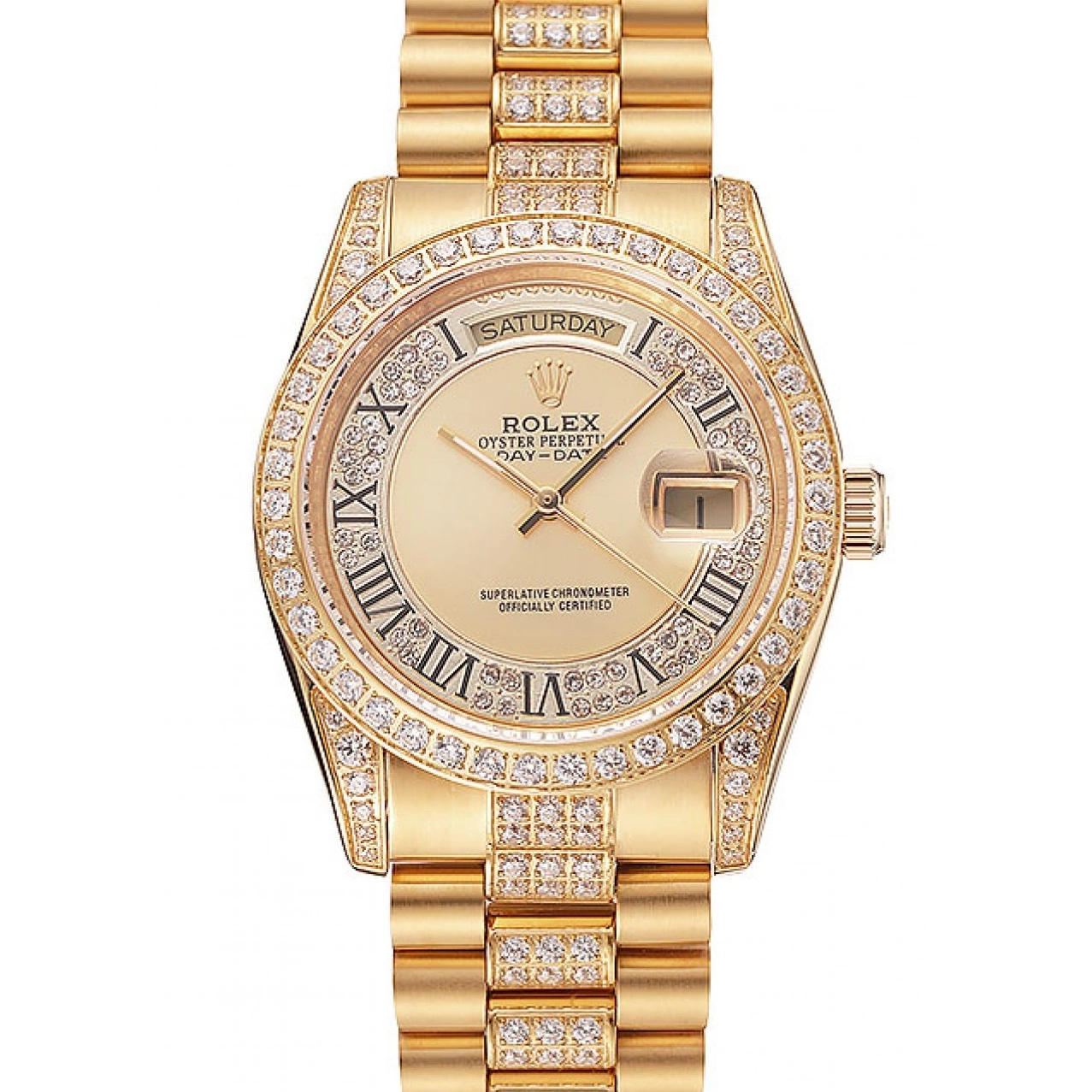 AAA Replica Watches Dial Gold Bracelet Diamond Gold Diamond Pave Swiss 1453954 Rolex Day-Date 0724